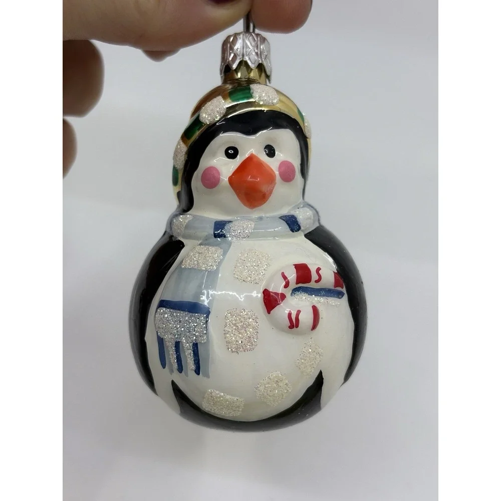 Glass Penguin Ornament - Winter Hat & Scarf Rosy Cheeks